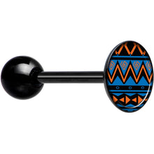 Load image into Gallery viewer, Blue Orange Tribal Print Black Barbell Tongue Ring
