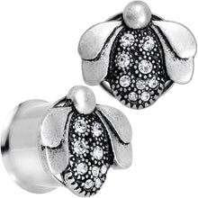 Load image into Gallery viewer, 5/8 Clear Gem Steel Allow Me Ladybug Double Flare Tunnel Plug Set
