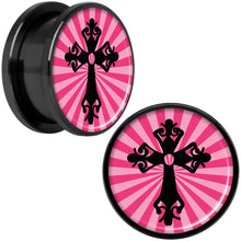 Load image into Gallery viewer, Pink Black Radiant Cross Black Anodized Screw Fit Plug Set 18mm

