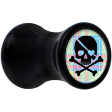 Load image into Gallery viewer, Black Acrylic Pink Green Plaid Heart Skull Saddle Plug Set 4G
