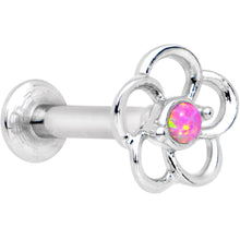 Load image into Gallery viewer, 1/4 Pink Faux Opal Internally Threaded Hollow Flower Labret Monroe
