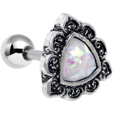 Load image into Gallery viewer, 16G Iridescent White Faux Opal Ornate Tragus Cartilage Earring
