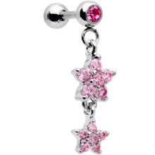 将图片加载到图库查看器，16G 1/4 Pink Gem Double Star Dangle Cartilage Tragus Earring
