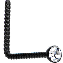Load image into Gallery viewer, Clear 2mm Gem Inlay Black So Twisted L Shaped Nose Ring
