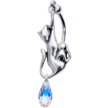 将图片加载到图库查看器，Aurora Gem Kitty Cat Dangle Belly Ring Created with Crystals
