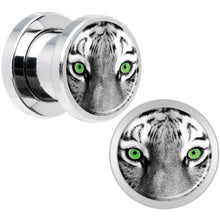 Load image into Gallery viewer, Black White Tiger Eyes Steel Screw Fit Plug Set 0G
