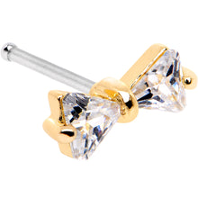 Load image into Gallery viewer, 20G 1/4 Clear CZ Gem Gold Tone Bow Tie Formal Nose Bone
