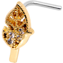 Load image into Gallery viewer, 20G Clear CZ Gold Tone Leaf Faux Hoop L Shaped Nose Ring
