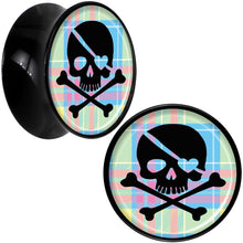 Load image into Gallery viewer, Black Acrylic Pink Green Plaid Heart Skull Saddle Plug Set 18mm
