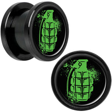 将图片加载到图库查看器，Green Grenade Black Anodized Screw Fit Plug Set 1/2
