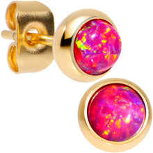 Load image into Gallery viewer, Red Synthetic Opal Gold IP 316L Surgical Steel Stud Earrings
