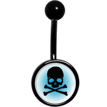 将图片加载到图库查看器，Blue Black Skull Black Belly Ring
