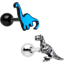 Load image into Gallery viewer, Blue Brontosaurus Raptor Dinosaur Cartilage Tragus Earring Set of 2
