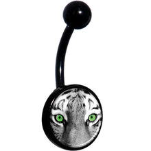 将图片加载到图库查看器，Black White Tiger Eyes Black Belly Ring
