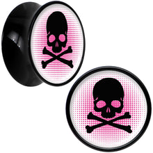 Load image into Gallery viewer, Black Acrylic Pink Black Skull Saddle Plug Set 9/16
