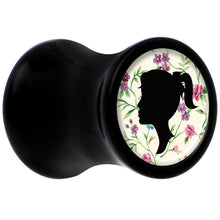 Load image into Gallery viewer, Black Acrylic Man Woman Floral Silhouette Saddle Plug Set 2G
