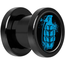 将图片加载到图库查看器，Blue Grenade Black Anodized Screw Fit Plug Set 0G

