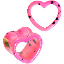 Load image into Gallery viewer, Black Speckled Pink Acrylic Heart Saddle Plug Set 4mm to 20mm
