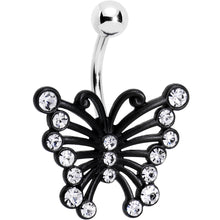 Load image into Gallery viewer, Clear Gem Brazen Black Butterfly Belly Ring
