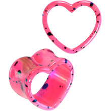 Load image into Gallery viewer, Black Speckled Pink Acrylic Heart Saddle Plug Set 4mm to 20mm

